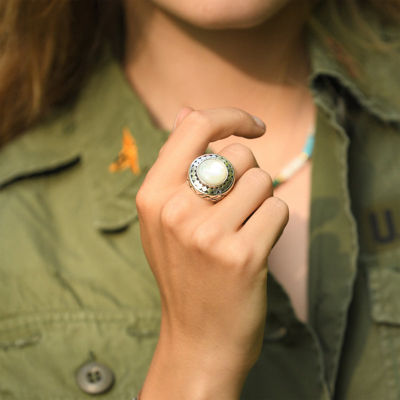 Bague Ehecatl Nacre 6,7Ct Et Argent Massif