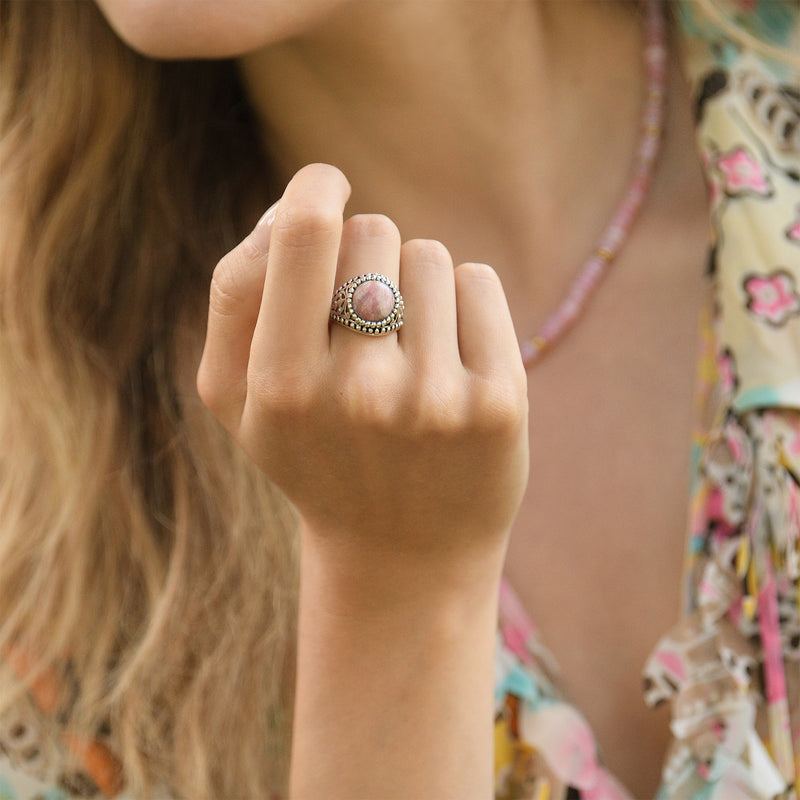 Bague Xochitl Rhodochrosite 5,8Ct Et Argent Massif