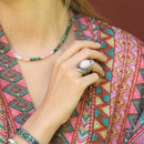 Bague Quiahuitl Pink Opale 5,8Ct Et Argent Massif