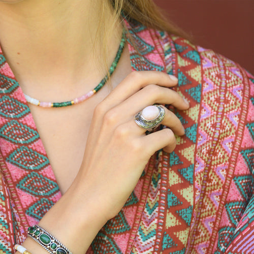 Bague Quiahuitl Pink Opale 5,8Ct Et Argent Massif