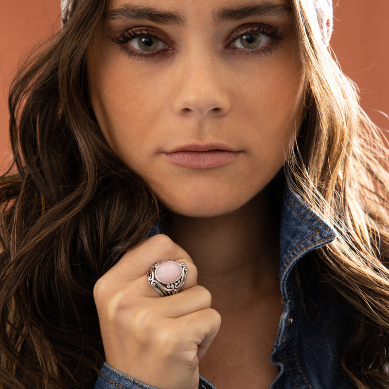 Bague Itzcuintli Pink Opale 5,80Ct Et Argent Massif
