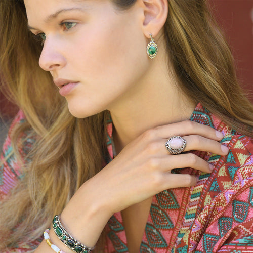Bague Itzcuintli Pink Opale 5,80Ct Et Argent Massif