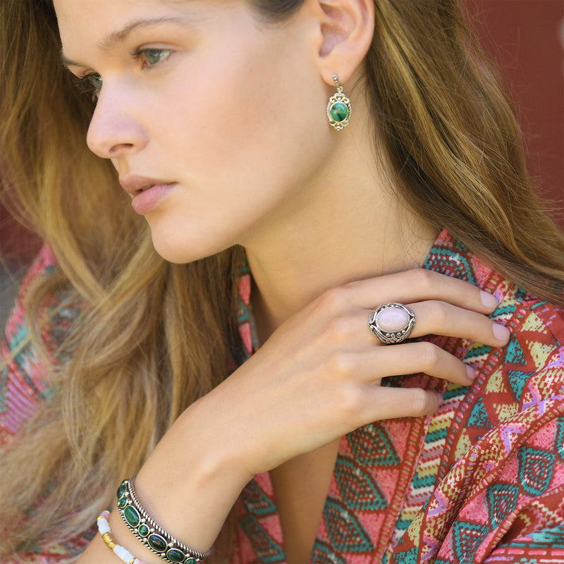 Bague Itzcuintli Pink Opale 5,80Ct Et Argent Massif