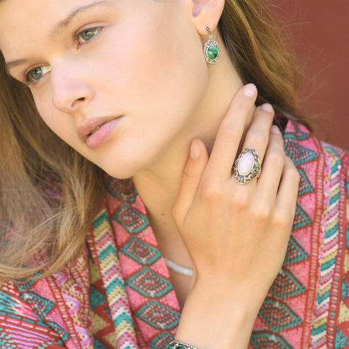 Bague Ehecatl Pink Opale Et Argent Massif