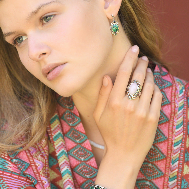 Bague Ehecatl Pink Opale Et Argent Massif