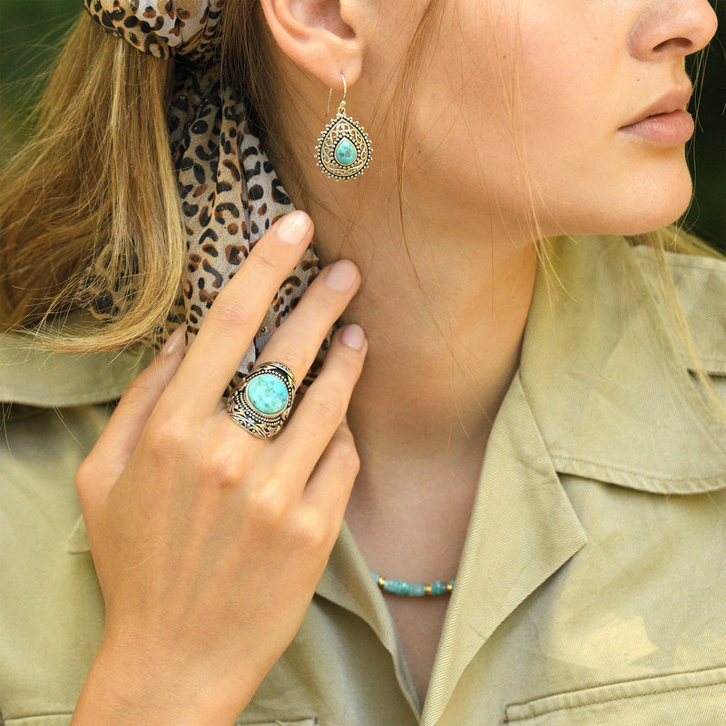 Bague Runamula Turquoise 4,50Ct Et Argent Massif