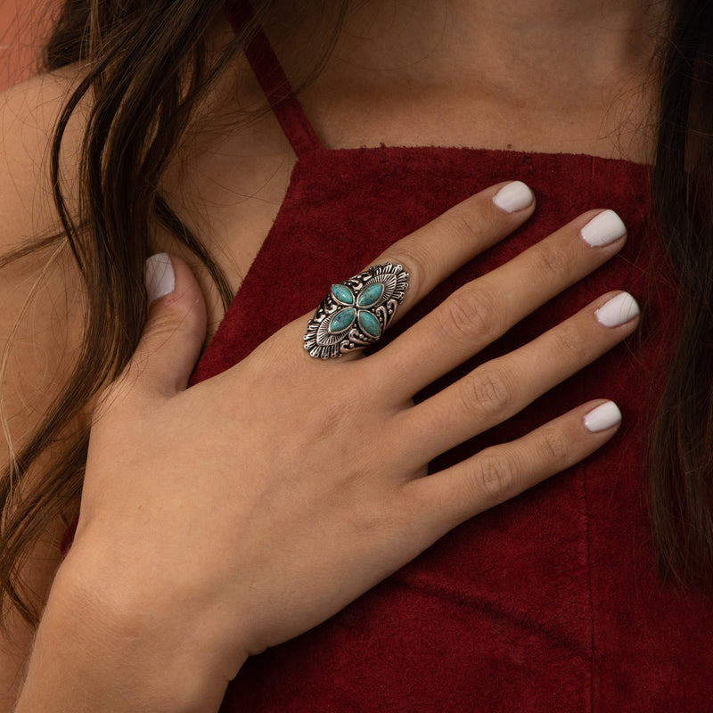 Bague Sachamama Turquoise 2,70Ct Et Argent Massif