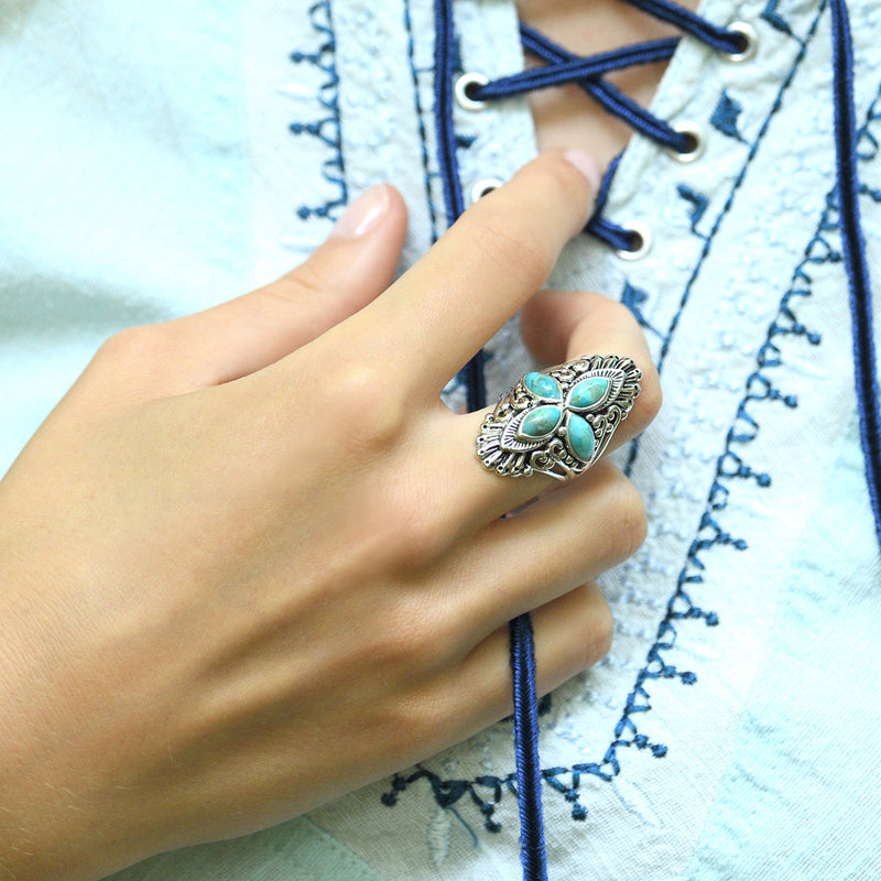 Bague Sachamama Turquoise 2,70Ct Et Argent Massif