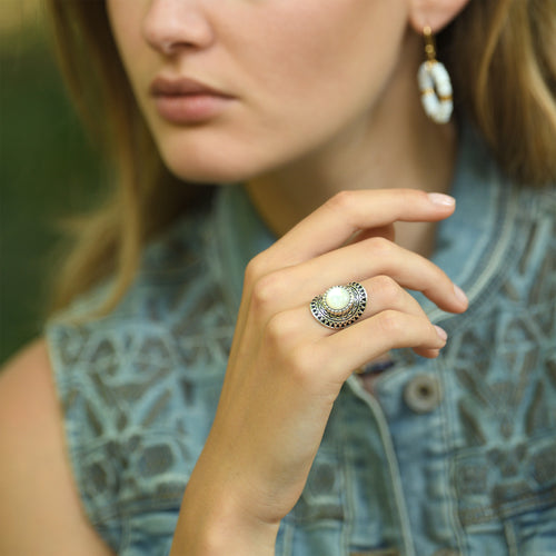 Bague Tezcatlipoca Nacre 3,10Ct Et Argent Massif
