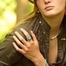 Bague Cihuateteo Turquoise 4,50Ct Et Argent Massif