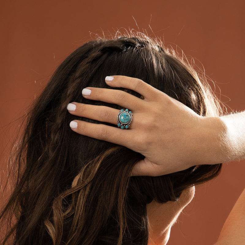 Bague Cihuateteo Turquoise 4,50Ct Et Argent Massif
