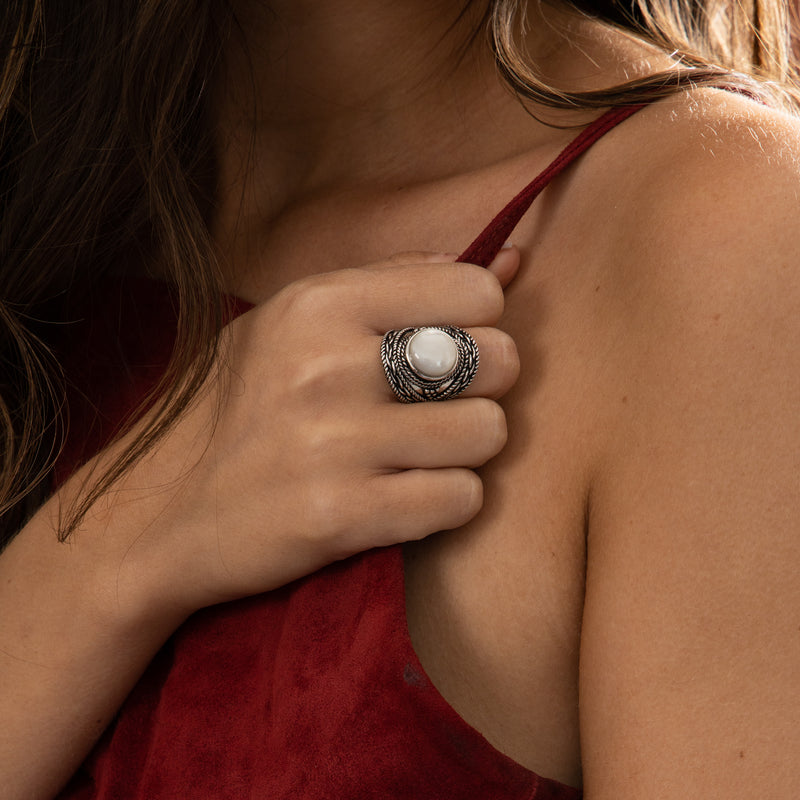 Bague Tlaloc Nacre 4,50Ct Et Argent Massif