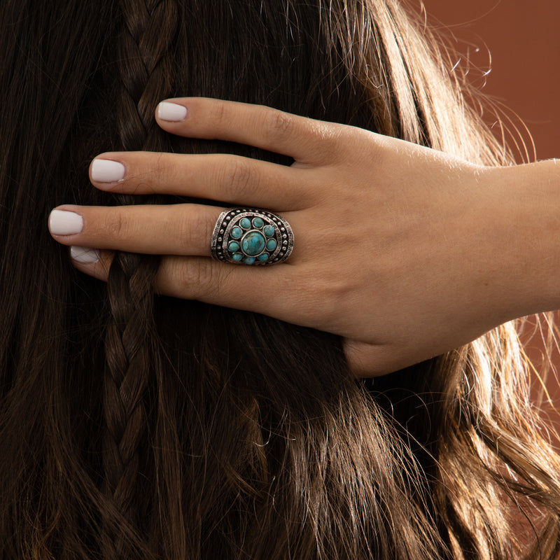 Bague Puxam Turquoise 2,70Ct Et Argent Massif
