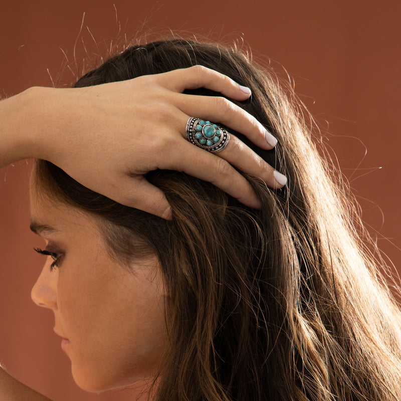 Bague Puxam Turquoise 2,70Ct Et Argent Massif
