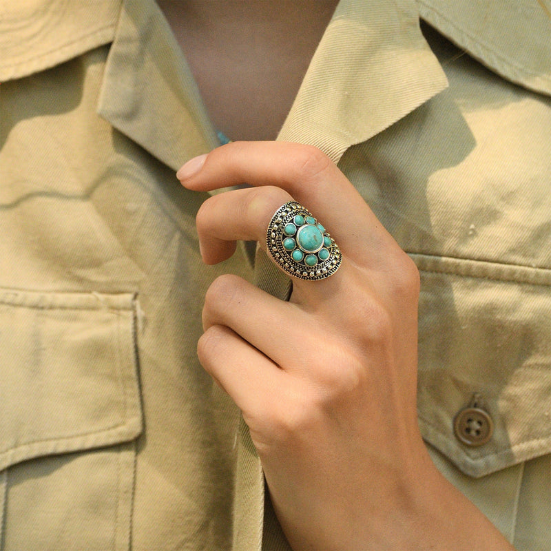 Bague Puxam Turquoise 2,70Ct Et Argent Massif