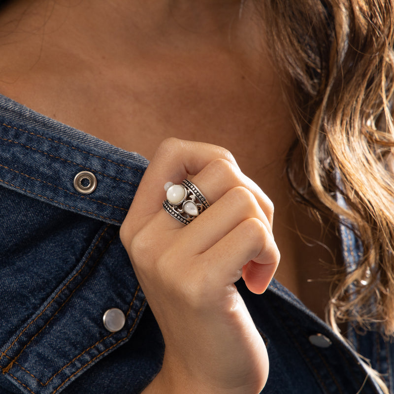 Bague "Kolo" Nacre 5,80Ct Et Argent Massif