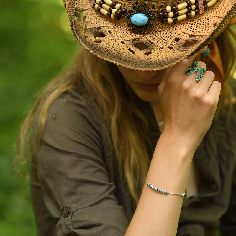 Bague Pacan Turquoise 4Ct Et Argent Massif