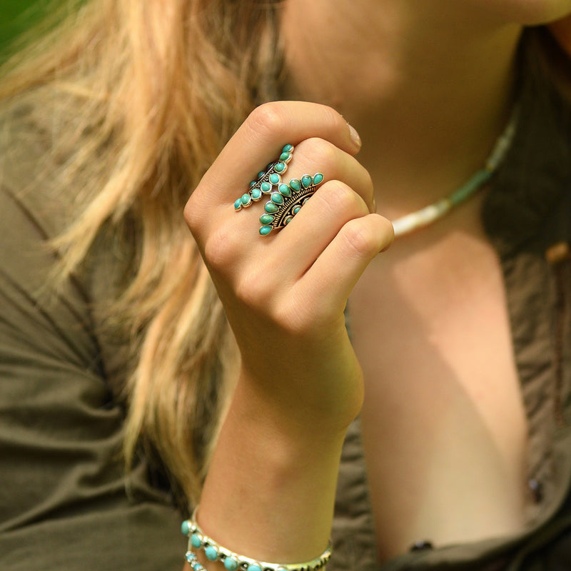 Bague Pacan Turquoise 4Ct Et Argent Massif