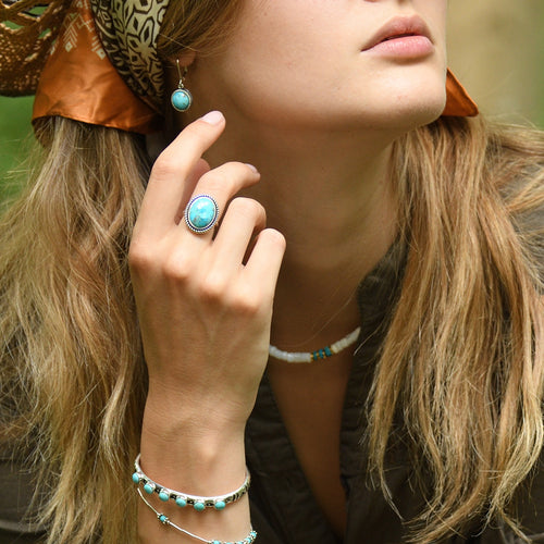 Bague Catzasa Turquoise 4Ct Et Argent Massif