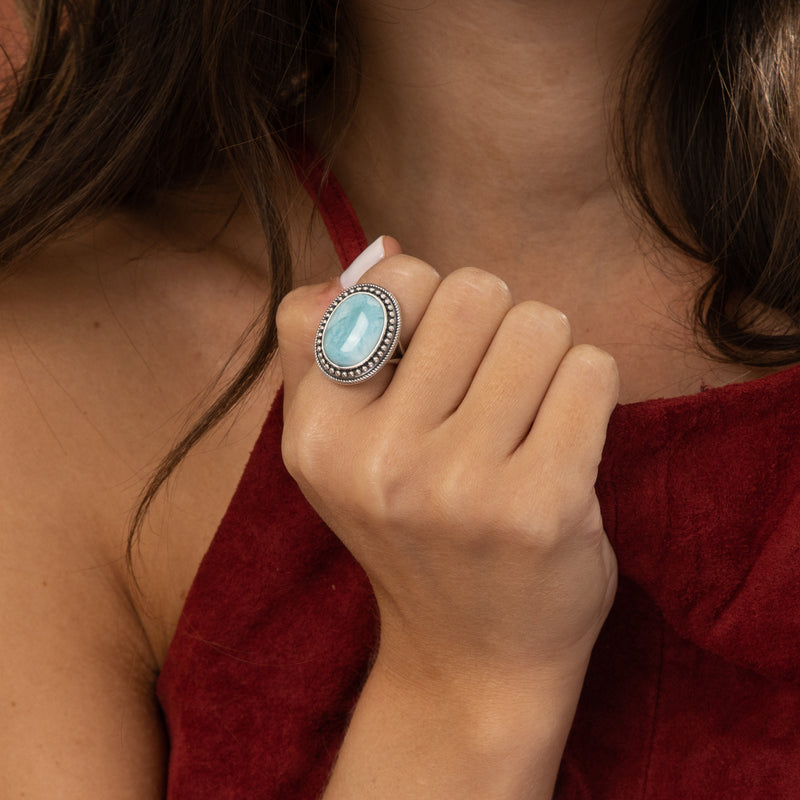 Bague Opatza Larimar 6,38 Ct Et Argent Massif