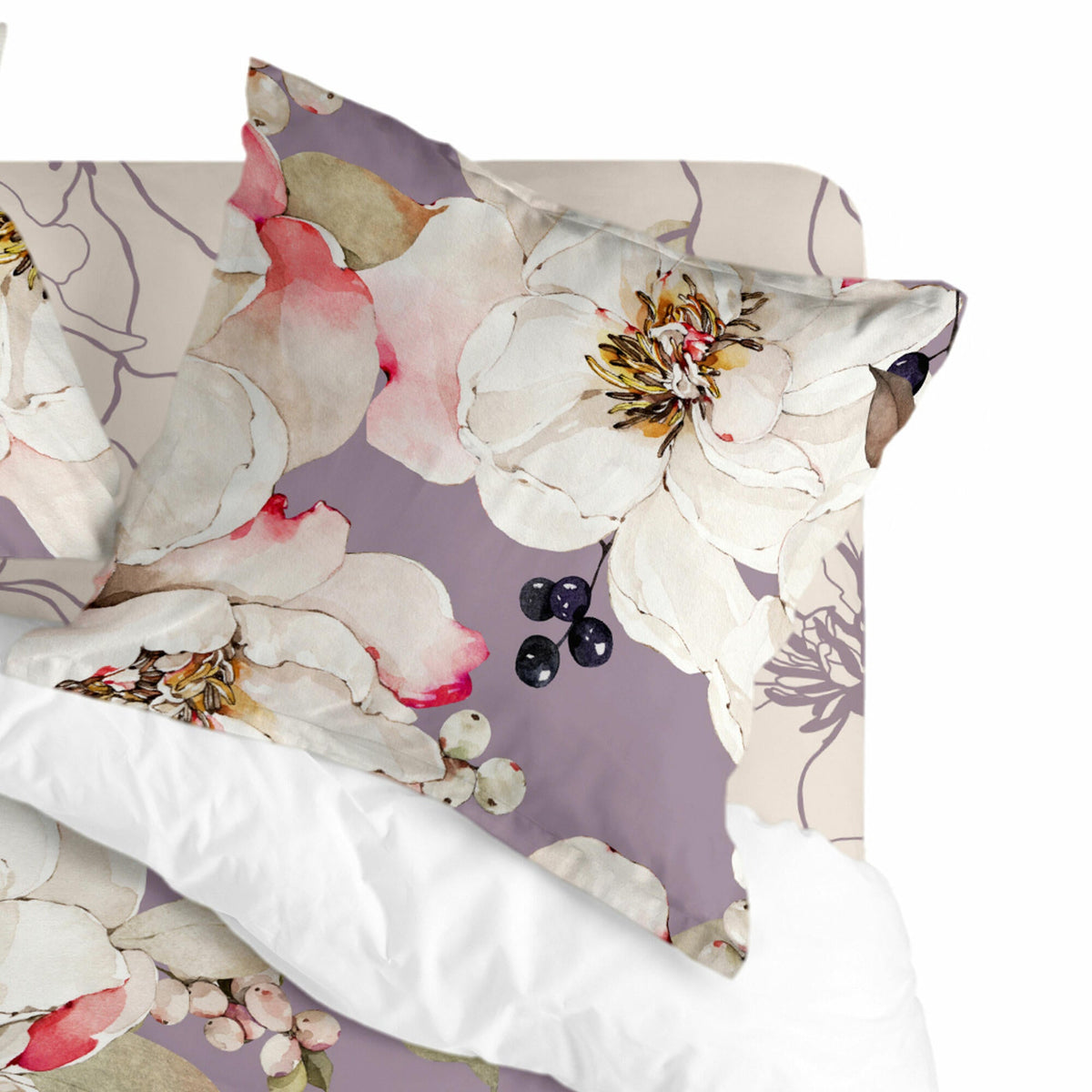 White Peonies Pillowcase - Multicoloured