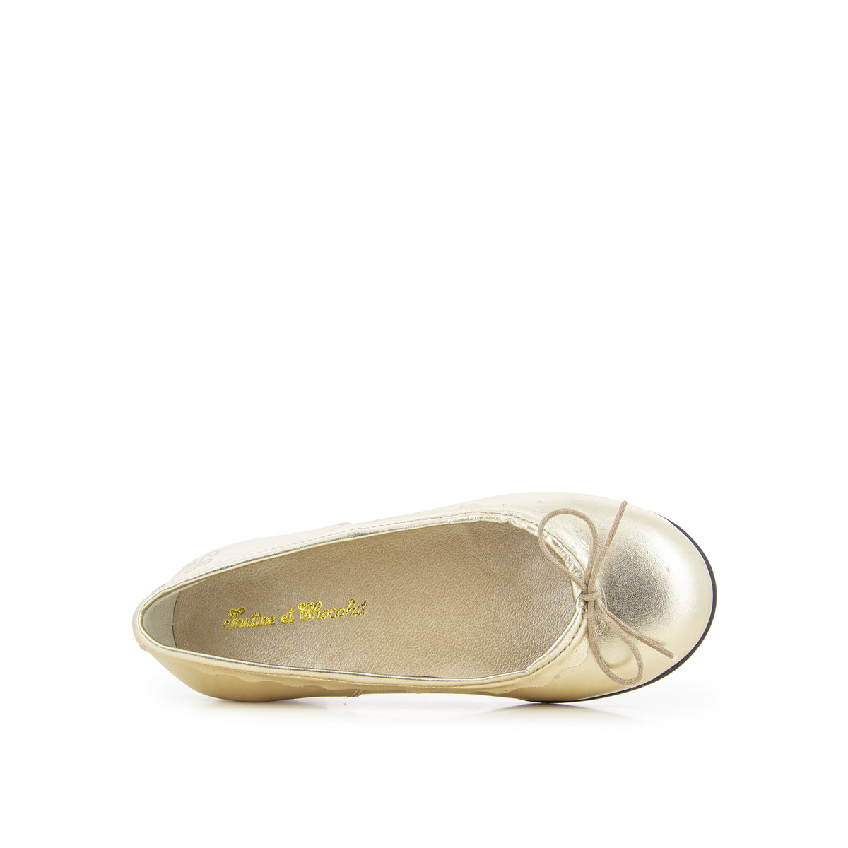 Pom d'Api – Tartine Et Chocolat - T&C 6 Bal - Platine, ballerines dorées en cuir, vue de dessus, sur fond blanc