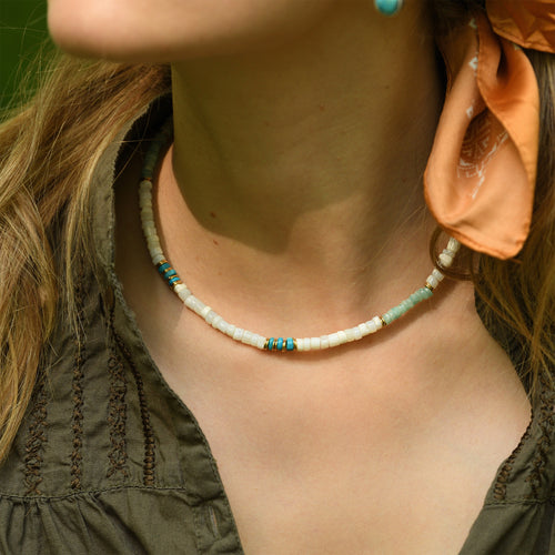 Collier Amazonite White Opal Turquoise