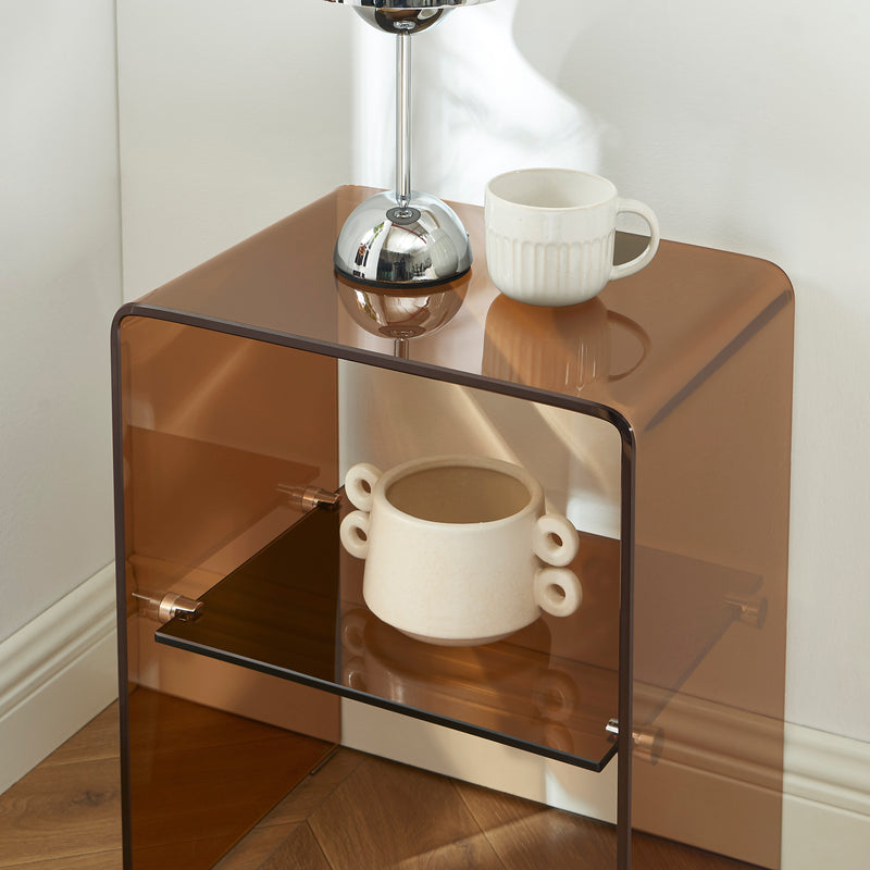 Table De Chevet Ginza - Verre Trempé Ambré