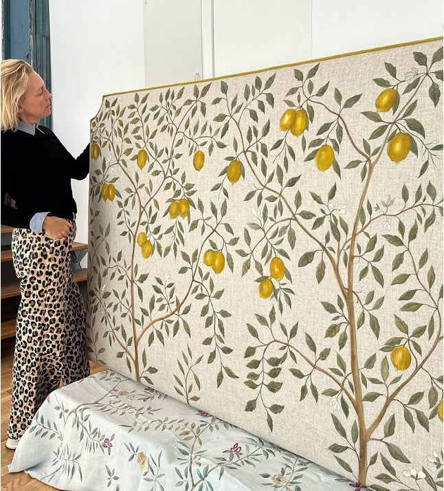 Tête De Lit - Arcade - Peinte À La Main - Citrons Et Oiseaux (190 X H 140 Cm)