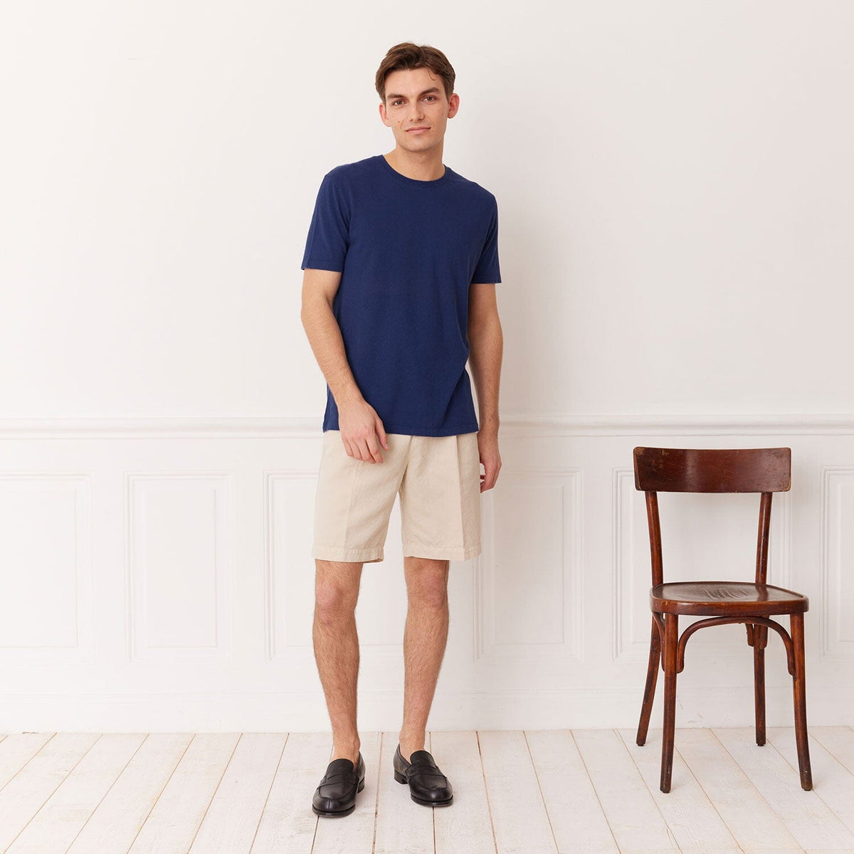 Tee-Shirt En Coton Et Lin Bleu Nautique