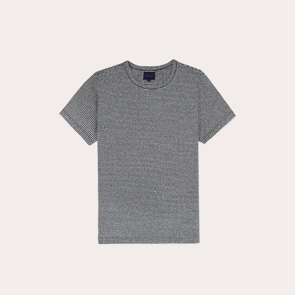 Tee-Shirt En Coton Et Lin À Rayures Marine Et Blanches
