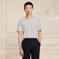 Tee-Shirt En Coton Et Lin Écru À Rayures Marine