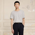 Tee-Shirt En Coton Et Lin Écru À Rayures Marine