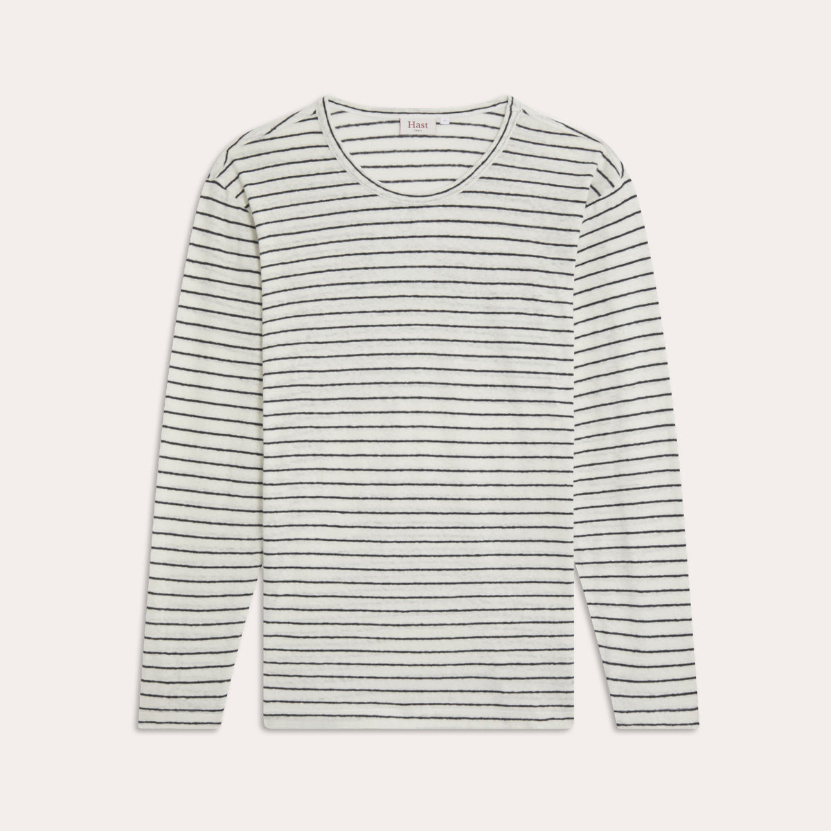 Tee-Shirt À Manches Longues En Coton Et Lin Écru À Rayures Marine