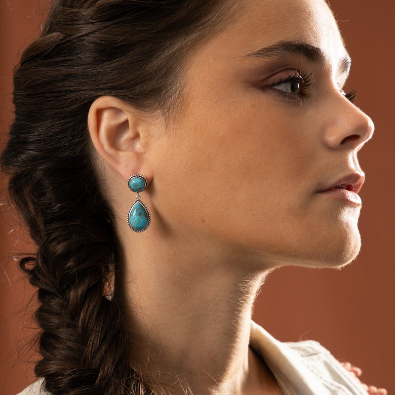 Boucles D'Oreilles Atza Turquoise 11,32/4 Et Argent Massif