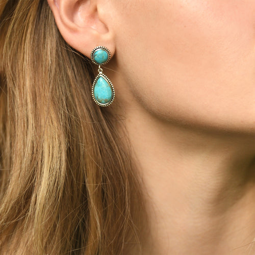 Boucles D'Oreilles Atza Turquoise 11,32/4 Et Argent Massif