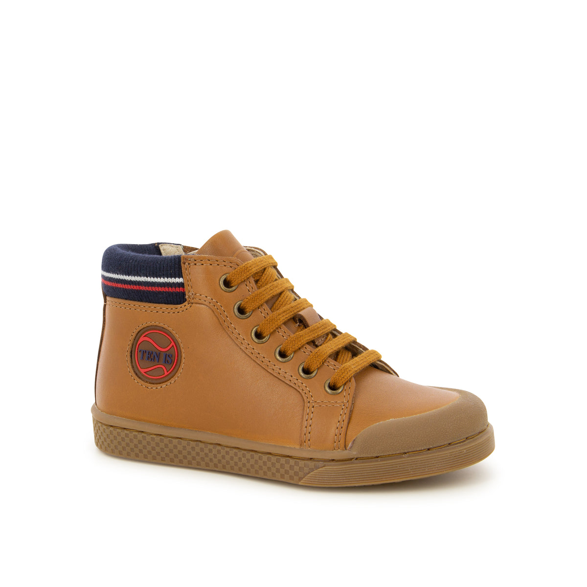 Pom d'Api – 10 Is - Ten Win Teddy - Camel/Marine, chaussure montante marron clair avec lacets et semelle foncée