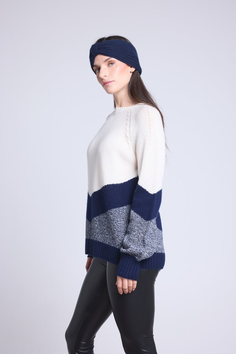 Pull Colorblock Teresa - Bleu Marine Et Blanc - Femme