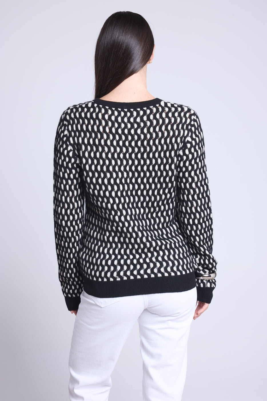 Jersey gráfico de cuello redondo con textura Terry - Negro y blanco - Mujer