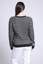 Jersey gráfico de cuello redondo con textura Terry - Negro y blanco - Mujer