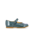 Pom d'Api – Clotaire - Tetel Perfos - Vert Pin, chaussure bébé vernie bleu canard, vue de profil sur fond blanc