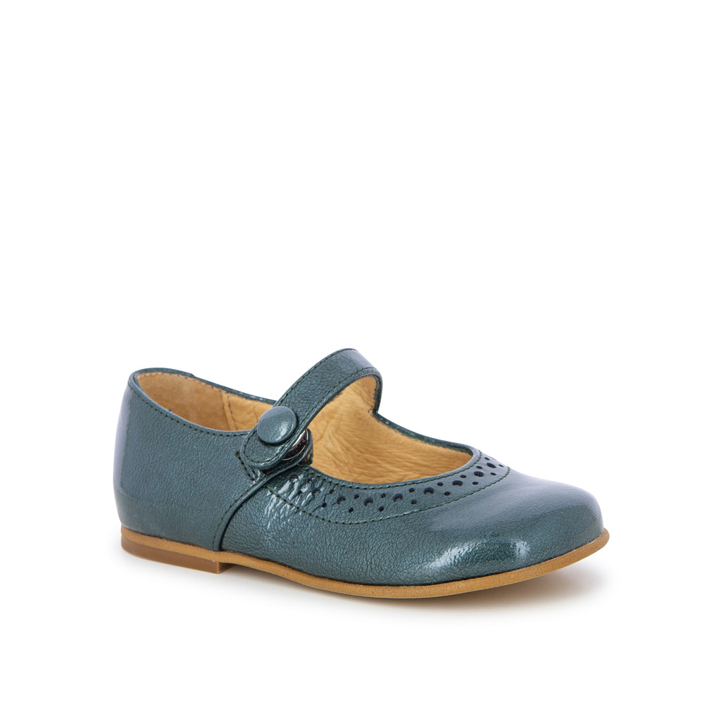 Pom d'Api – Clotaire - Tetel Perfos - Vert Pin, chaussure enfant bleu canard, vue de face, sur fond blanc