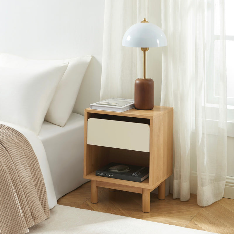 Table De Chevet - Thalia - Effet Chêne & Tiroir - Beige