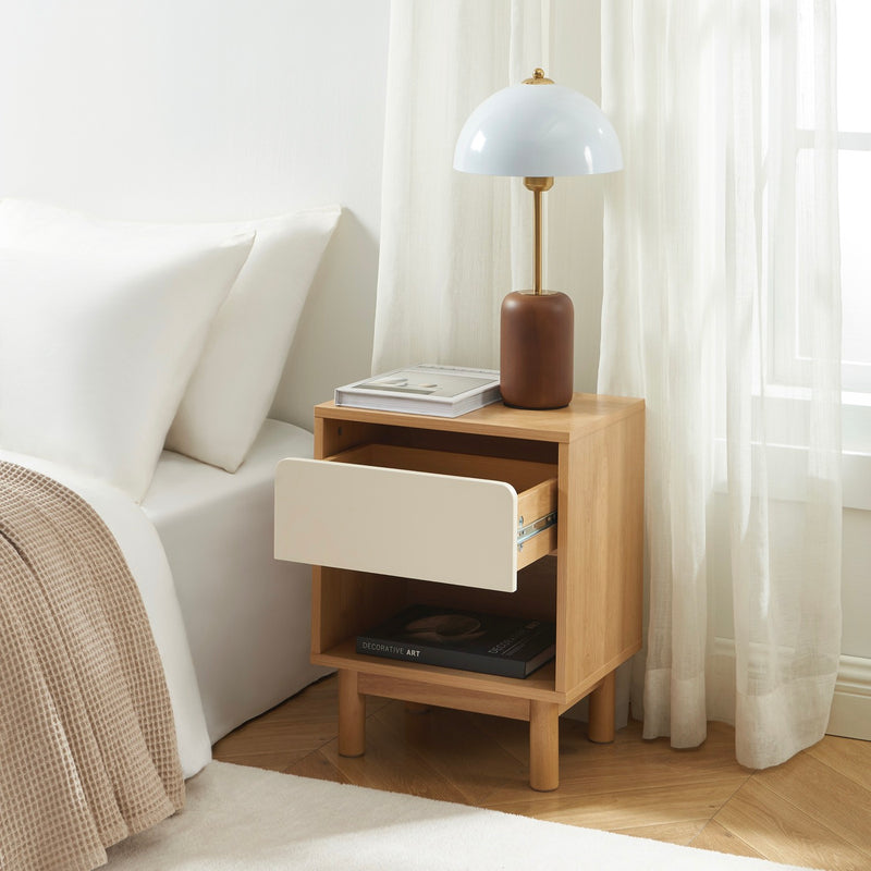 Table De Chevet - Thalia - Effet Chêne & Tiroir - Beige