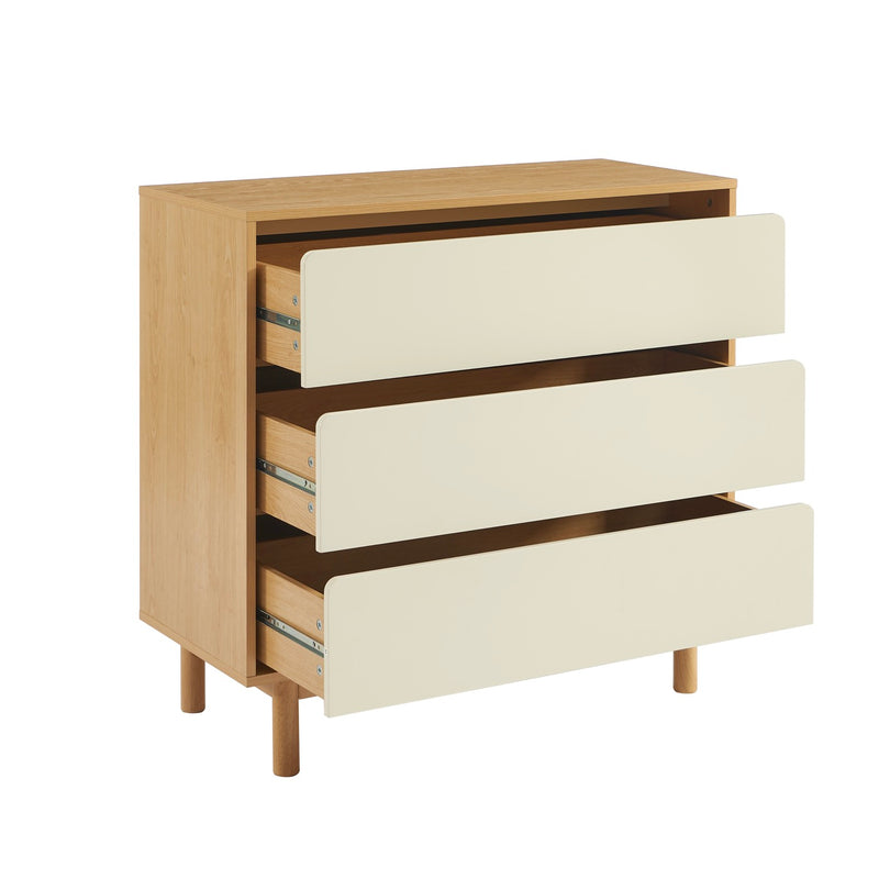 Commode - Thalia - 3 Tiroirs - Beige & Effet Chêne