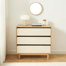 Commode - Thalia - 3 Tiroirs - Beige & Effet Chêne