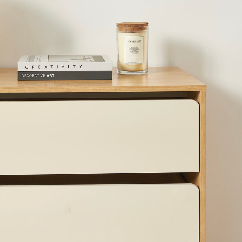 Commode - Thalia - 3 Tiroirs - Beige & Effet Chêne