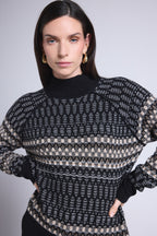 Pull Col Montant Textures Tibby - Noir Blanc Beige - Femme - Cachemire Et Laine