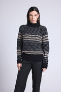 Pull Col Montant Textures Tibby - Noir Blanc Beige - Femme - Cachemire Et Laine