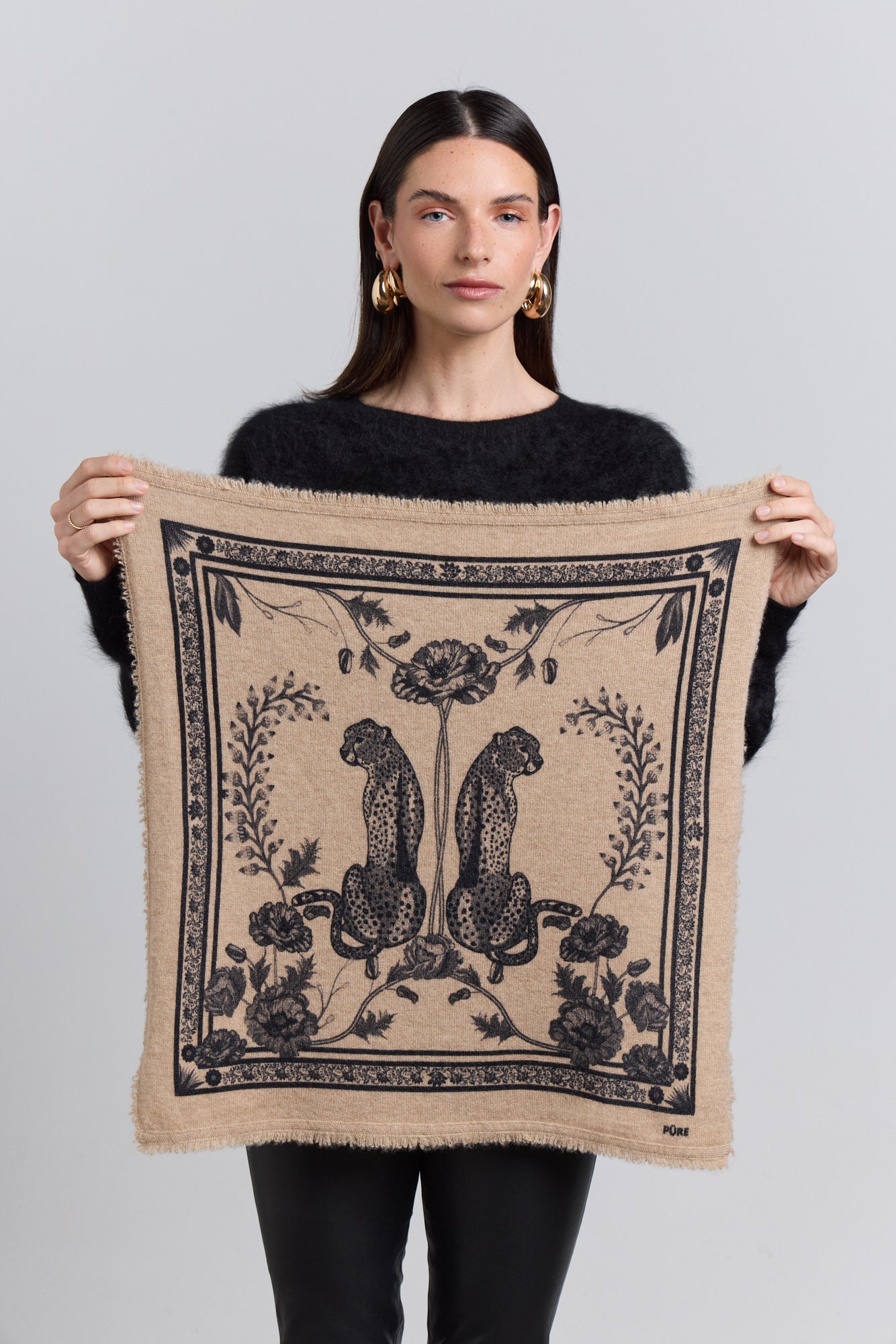 Pañuelo Bandana Tiger En Cachemira - Ecoland Beige & Negro - Mixto